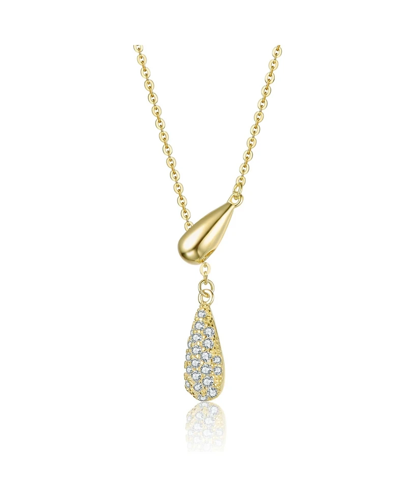 Genevive Sterling Silver 14K Gold Plated with Clear Cubic Zirconia Tear Drop Necklace
