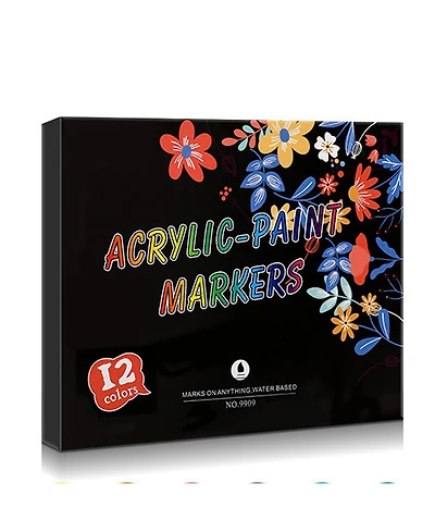 Htutwoo 12 Colors Acrylic Marker Pens, Waterproof Soft Tip Paint Pens for Rock Painting, Fabric, Metal, Glass, Wood, Canvas, Ceramic and Plastic