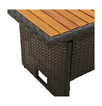 vidaXL Patio Table Black 39.4"x19.7"x16.9"/24.8" Solid Wood Acacia&Poly Rattan