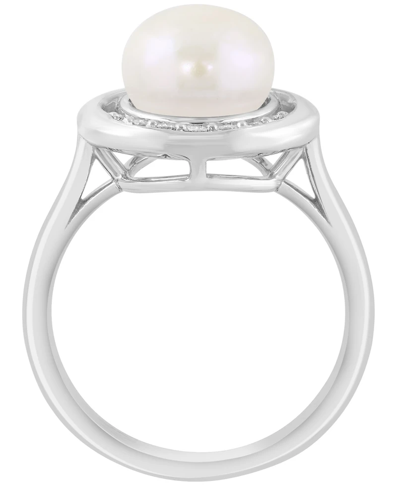 Effy Collection Freshwater Pearl (9mm) & White Diamond (1/10 ct. t.w.) Ring in Sterling Silver