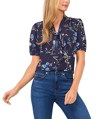 CeCe Women's Short-Sleeve Bow Tie Shirred Top