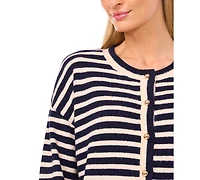 CeCe Women's Striped Long-Sleeve Cardigan Sweater