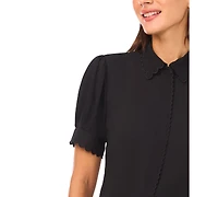 CeCe Women's Scallop Button-Down Short-Sleeve Top
