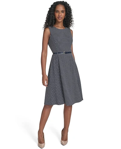 Tommy Hilfiger Women's Sleeveless Pick Stitch Knit Belted Midi Dress
