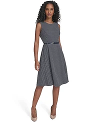 Tommy Hilfiger Women's Sleeveless Pick Stitch Knit Belted Midi Dress