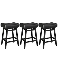 Dyhome 24 Inches Bar Stools Set of 3, Saddle Kitchen with Pu Leather Cushion Counter Height Barstools for Dining Cafe