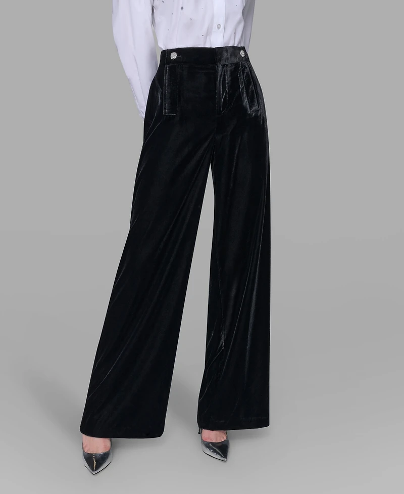 Karl Lagerfeld Paris Women's Velvet Wide Leg Straight Pants