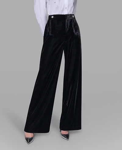 Karl Lagerfeld Paris Women's Velvet Wide Leg Straight Pants