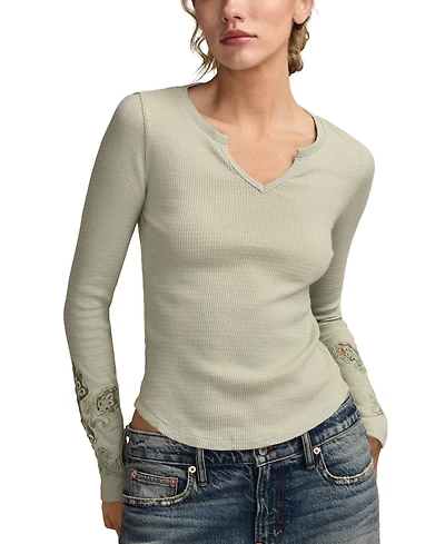 Lucky Brand Women's Cutwork Notch Neck Top