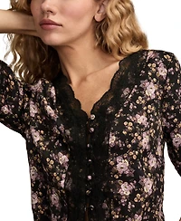 Lucky Brand Women's Floral Lace Trimmed Short-Sleeve Top