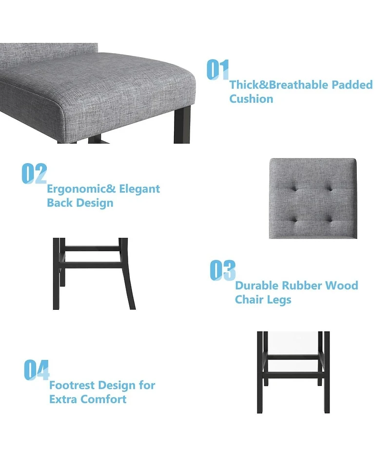 Maison Boucle 5-Piece Counter Height Dining Set with Upholstered Chairs, 35.4" Square Pub Table and 4 High-Back Stools for Kitchen or Dining Room