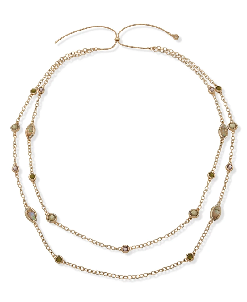 Anne Klein Glass and Abalone Stone Multirow Necklace