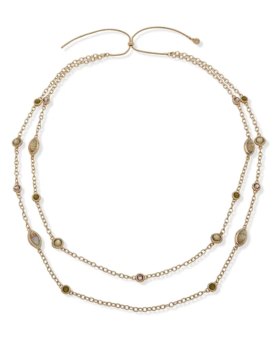 Anne Klein Glass and Abalone Stone Multirow Necklace