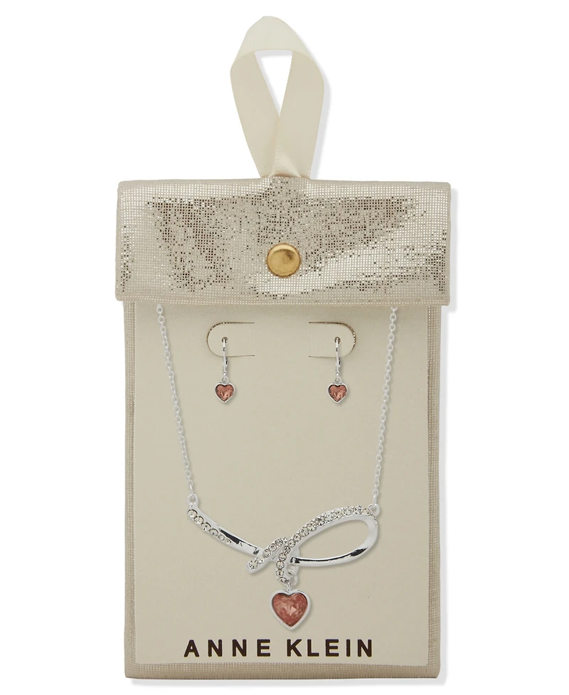 Anne Klein 2-Piece Multi-Stone Heart Knot Pendant Necklace and Earrings Set