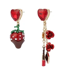 Betsey Johnson Faux Stone Love Spell Chocolate Strawberry Mismatch Earrings