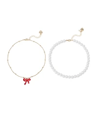 Betsey Johnson Faux Stone Love Spell Cultivated Pearl Bow Choker Necklace Set