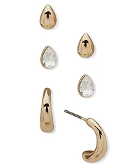 Dkny 3-Pc. Crystal Pear Stone Stud Hoop Earrings Set