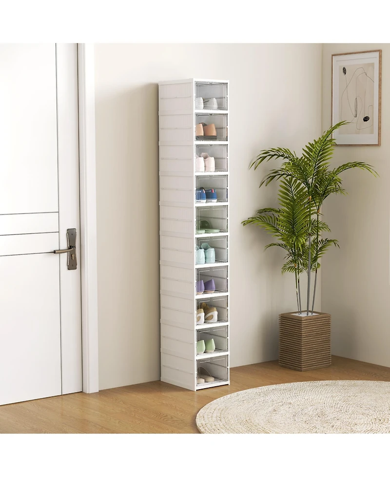 Homcom 10 Pack Foldable Shoe Boxes Stackable Shoe Organizer Fit Size 10