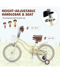 Sugift 18 Inch Kids Bike Adjustable with Training Wheels Ages 3-8 Years Olds-18 inches