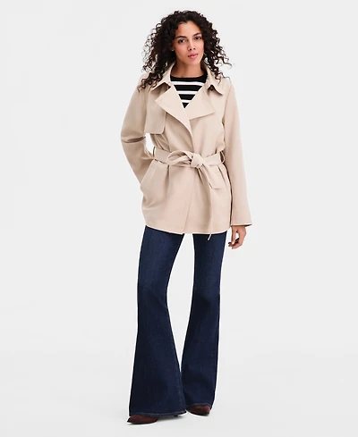 Calvin Klein Women's Short Belted Crepe Trench Coat