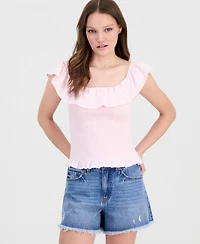 Just Polly Juniors' Ruffled Smocked Scoop-Neck Top