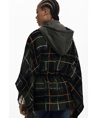 Desigual Women's Checkered poncho with padded hood