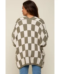 Pinkblush Women Olive Checkered Print Oversized Maternity Cardigan