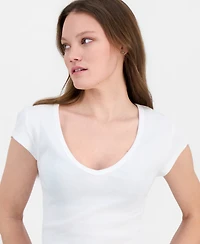 Derek Heart Juniors' V-Neck Cap-Sleeve Cotton T-Shirt