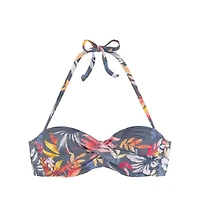 Lascana Women's Tropical Print Bandeau Bikini Swimsuit Top Bra Sizing