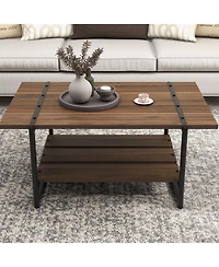 gaomon 41" Rustic Farmhouse Coffee Table, Modern Minimalist Wood and Metal Living Room Table, 2 Tie Rectangle Center Table with Storage, Simple Office