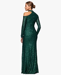 Xscape Women's Long-Sleeve Sequined Long Dress