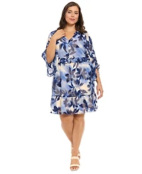 London Times Plus-Size Printed V-Neck Dress
