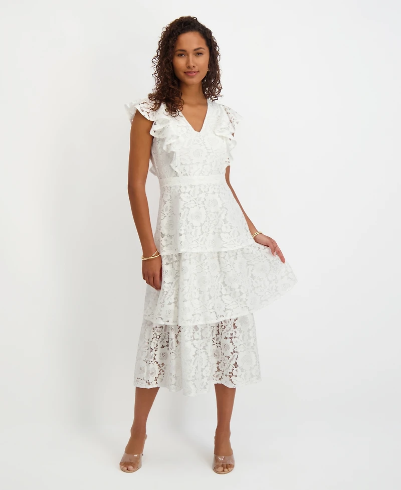 kensie Women's Tiered Lace Midi Dress