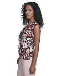 Tommy Hilfiger Women's Floral Mixed Media Ruffle Top