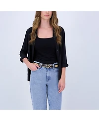 Calvin Klein Women's Woven Inlay Leather Belt with Puff Ck Monogram Buckle