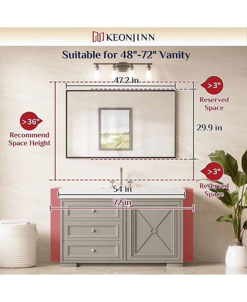 Keonjinn Inch Brushed Black Bathroom Vanity Mirror Metal Framed Over Sink Wall Mirror Horizontal/Vertical