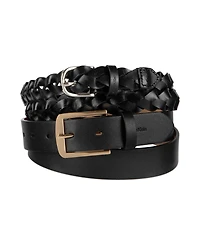 Calvin Klein Women's Two Pack - Skinny Braid and Harness Buckle Belt Set