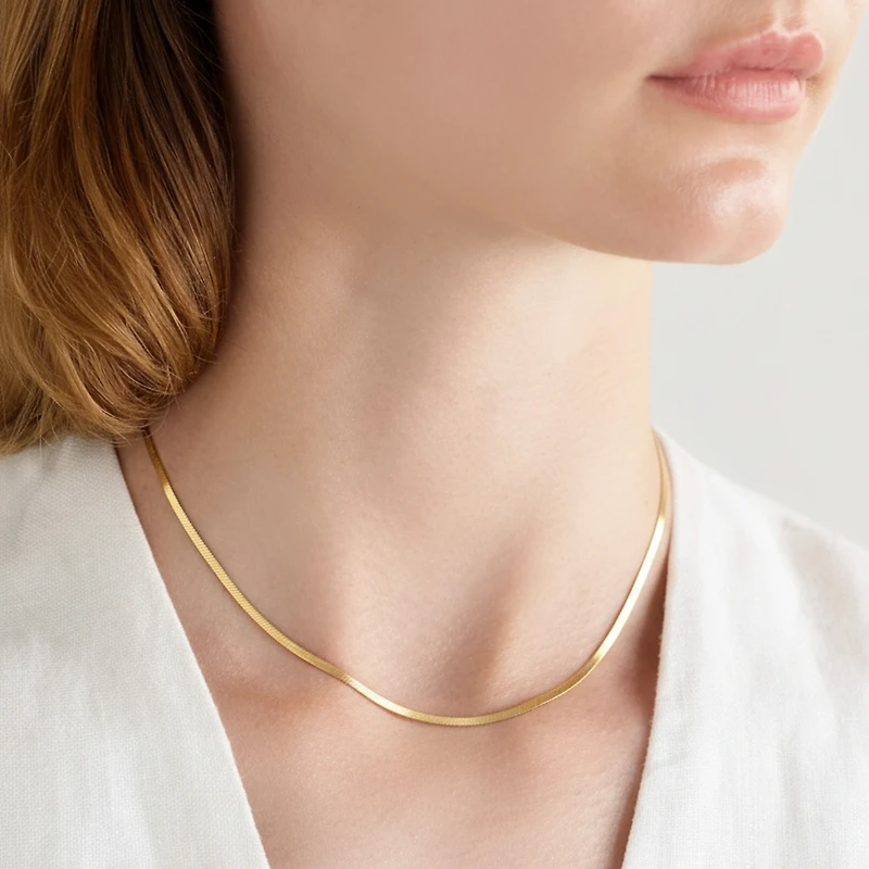 Joey Baby Dainty Gold Plated Minimalist Flat Snake Chain Necklace