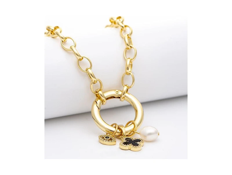 Rivka Friedman Polished Link Onyx + Pearl Charm Necklace