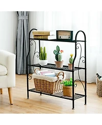 Sugift 3-Tier Scrollwork Designed Metal Plant Stand-Black