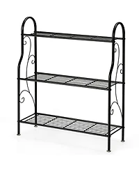 Sugift 3-Tier Scrollwork Designed Metal Plant Stand-Black
