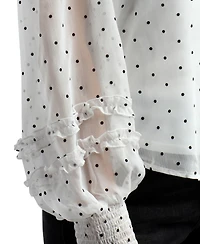 Bcx Junior's Flocked Dot Collared Long-Sleeve Top