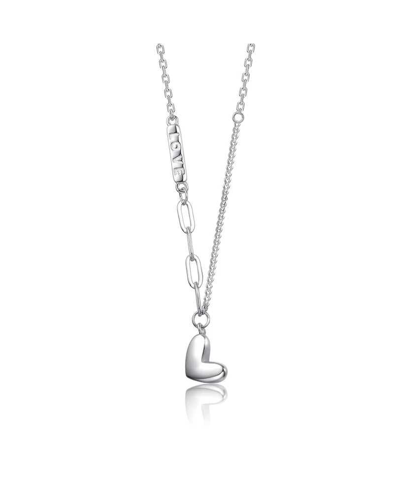 White Gold Plated Sleek Mixed Chain Heart Pendant Necklace