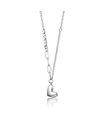 White Gold Plated Sleek Mixed Chain Heart Pendant Necklace