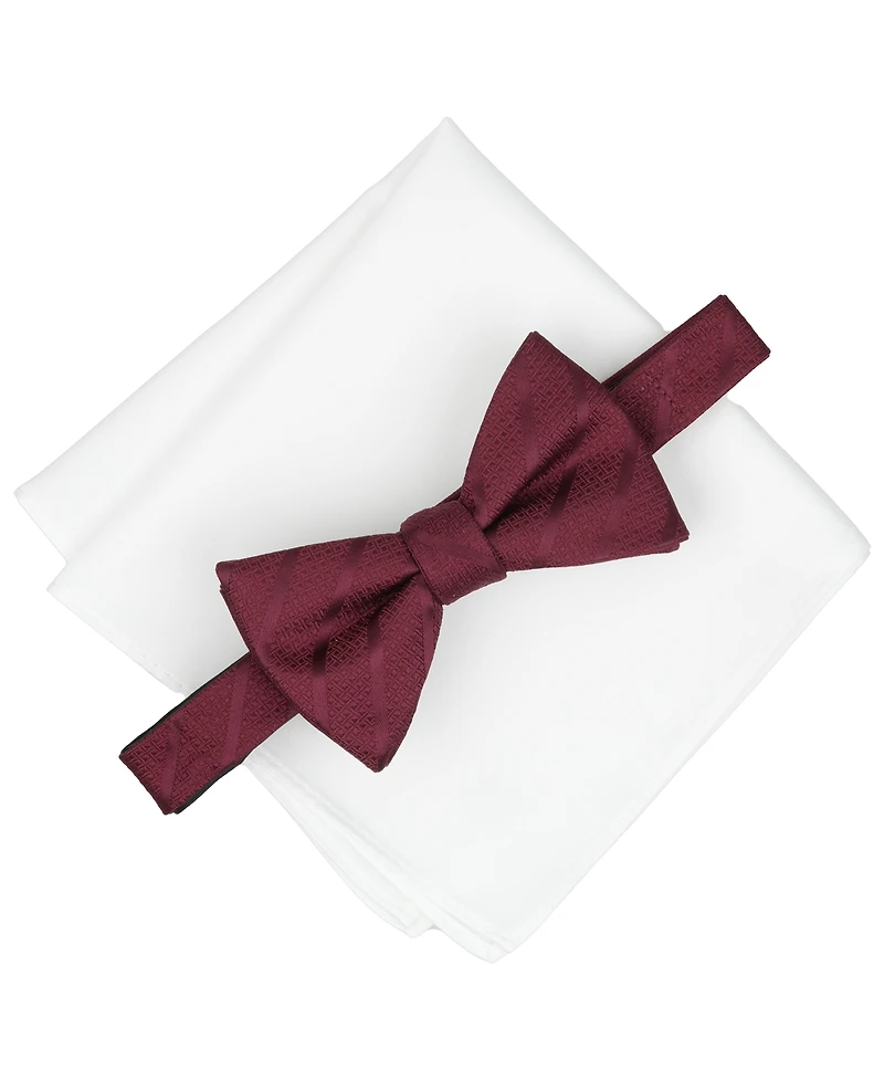 Alfani Men's Saxon Stripe Solid Bow Tie and Pocket Square 2-Piece Set, Macy's Exclusive