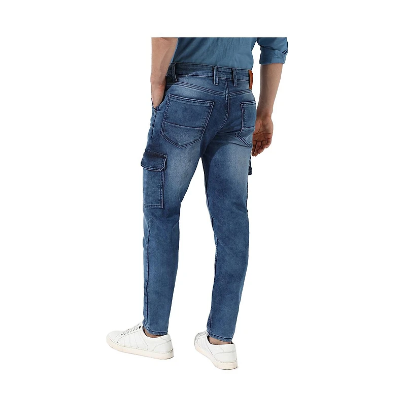 Campus Sutra Men's Medium-Wash Cargo Denim Jeans