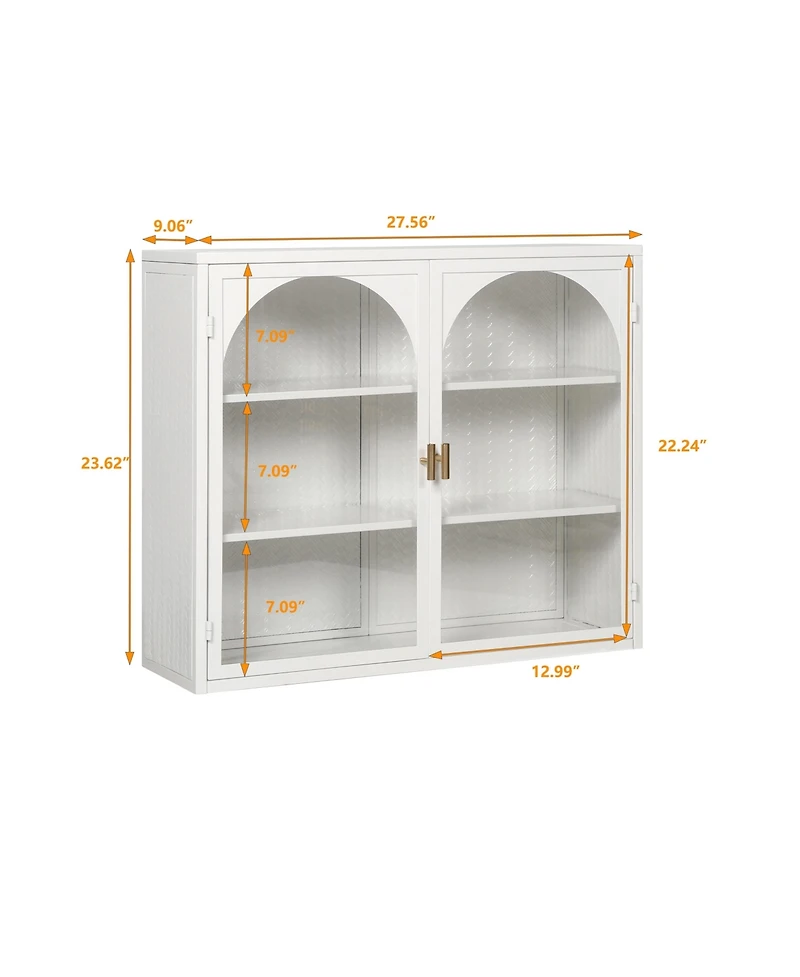 sumyeg 27.56" Two-Door Wall Cabinet with Glass Doors and Three-Tier Storage Featuring Woven Pattern for Living Spaces