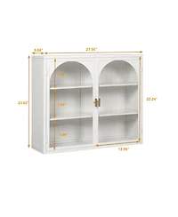 sumyeg 27.56" Two-Door Wall Cabinet with Glass Doors and Three-Tier Storage Featuring Woven Pattern for Living Spaces