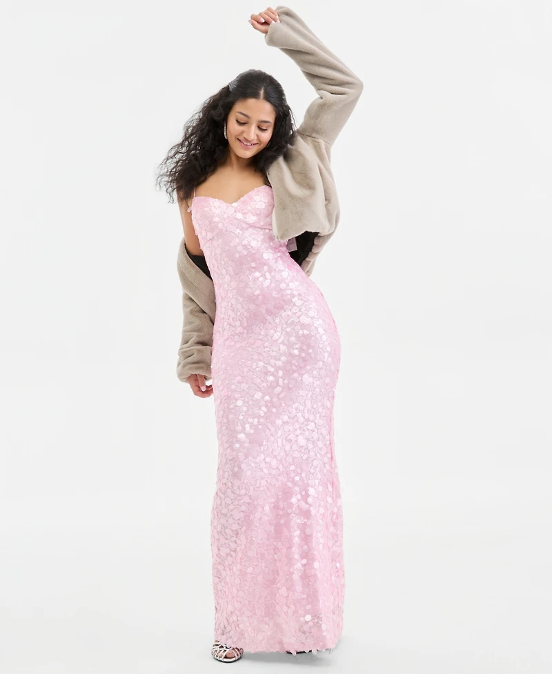 City Studios Juniors' Sweetheart-Neck Sequin Gown, Created for Macy's