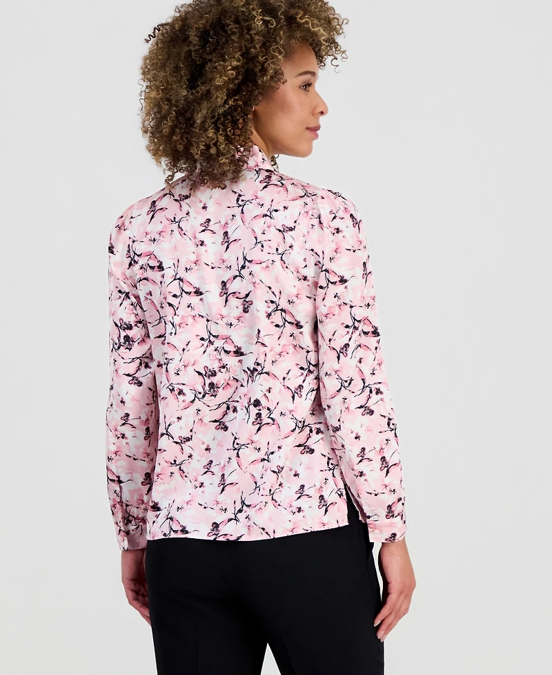 Kasper Women's Printed V-Neck Button-Front Blouse